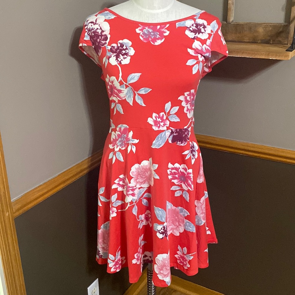 Dorothy Perkins orange floral print cap sleeve dress size 10